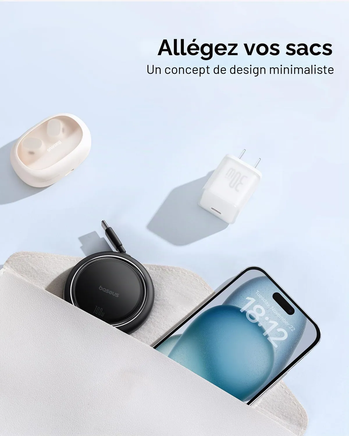 Baseus câble USB-C 100 W rétractable blanc 4 longueurs
