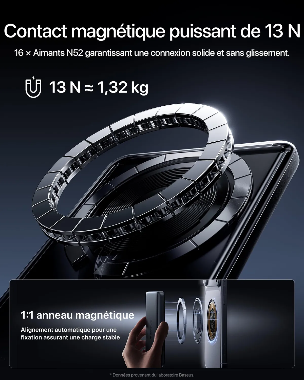 Baseus PicoGo AM52 batterie externe Qi2.2 10 000 mAh noire sans câble intégré