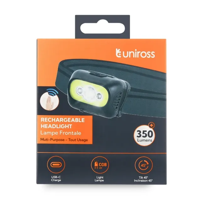 Uniross ProLite 350LM lampe frontale rechargeable USB