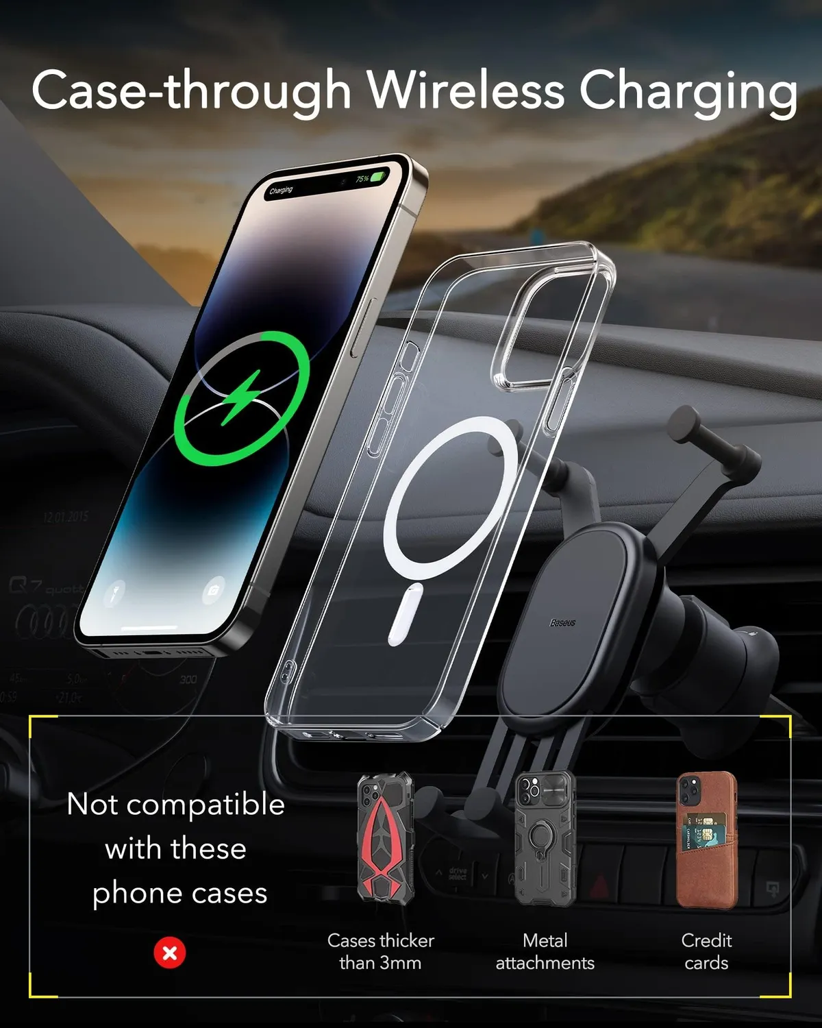 Baseus Stable Gravitational Wireless Charging Car Mount Pro 15W support voiture noir