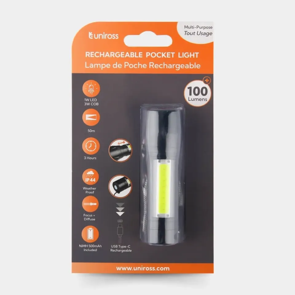 Uniross Rechargeable Pocket Light lampe torche 100 lm USB rechargeable