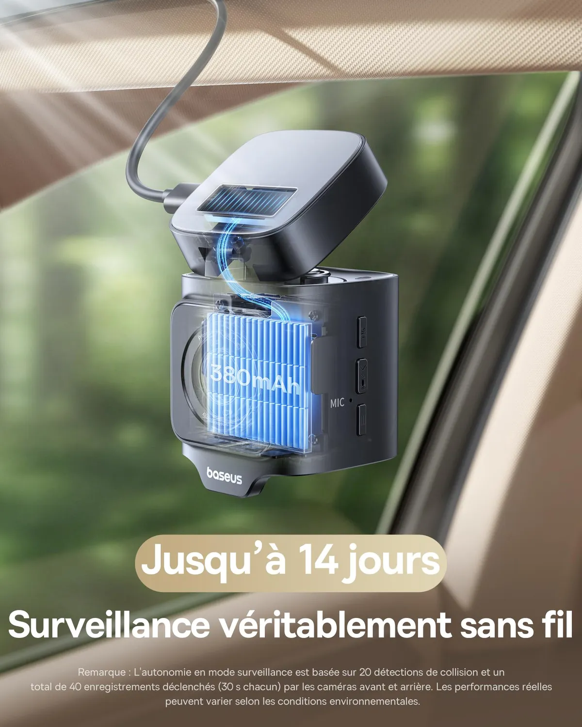 Baseus VD1 Pro dashcam avant arrière 4K 1080p solaire 32 Go