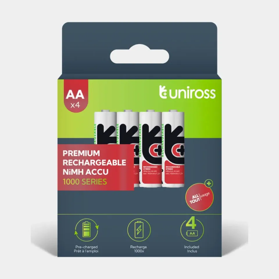 Uniross Piles Rechargeables AA 1000mAh Lot de 4 Ni-MH