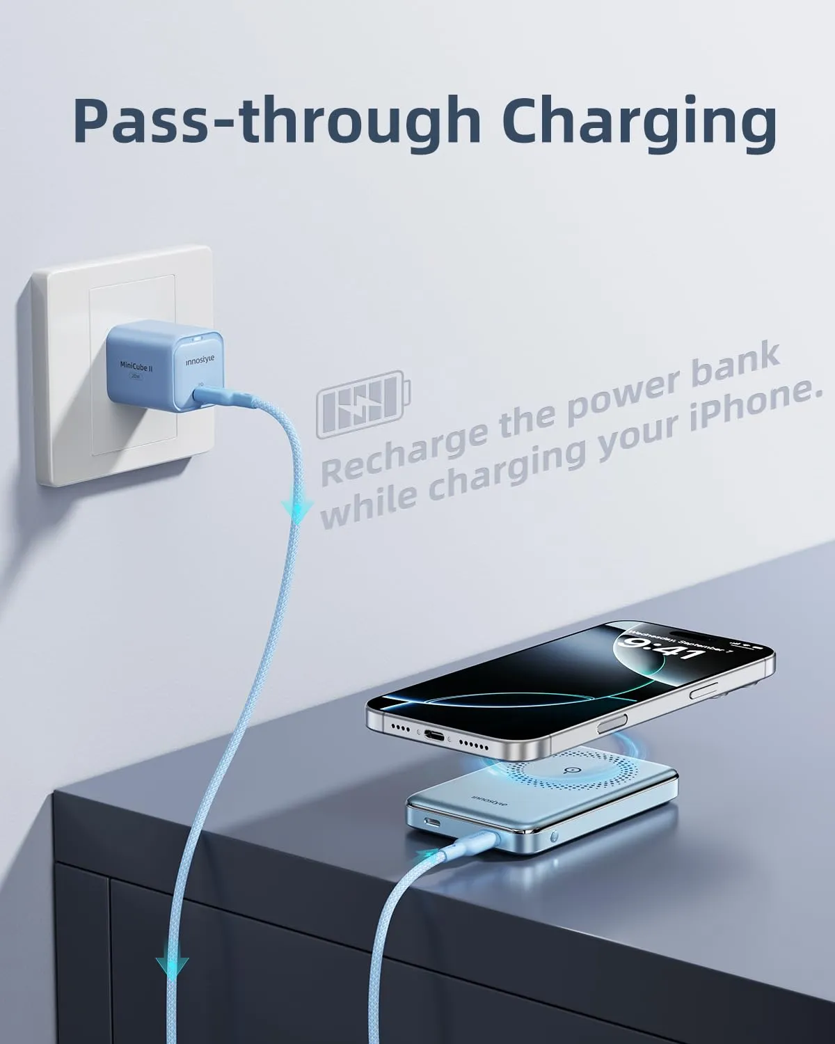 Innostyle PowerMag Slim batterie externe 10 000 mAh bleue MagSafe
