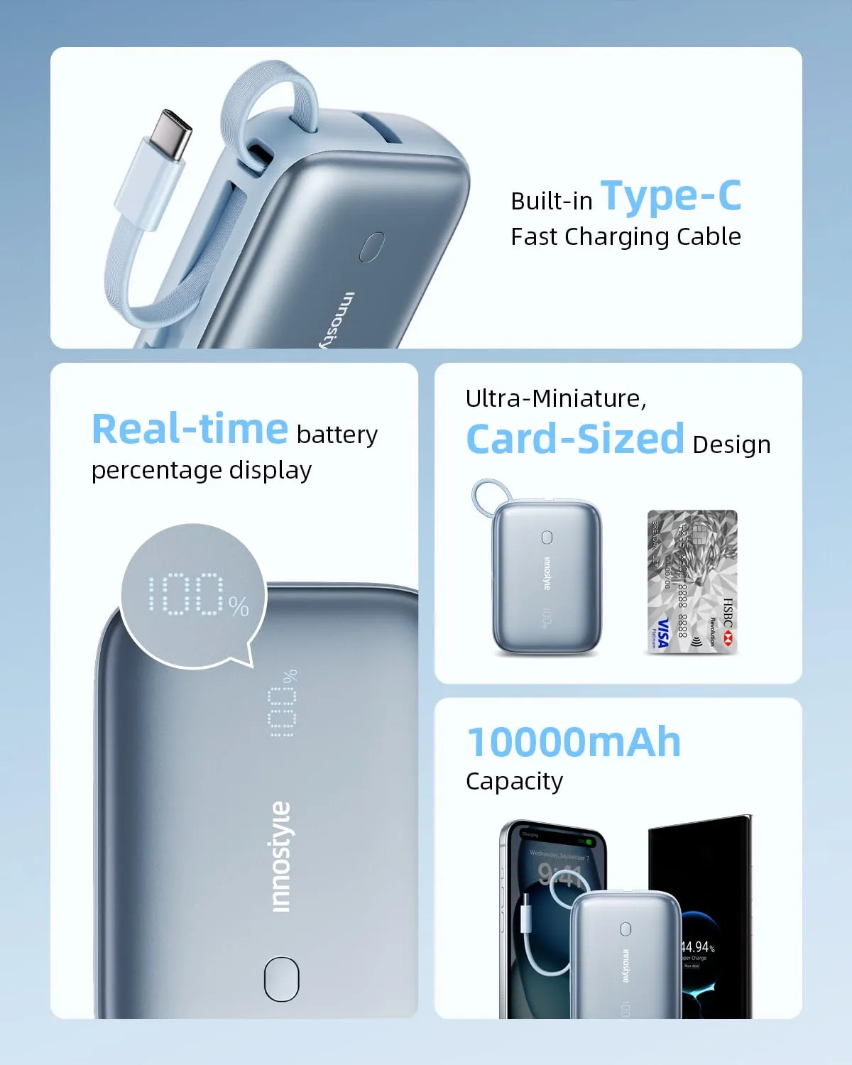 Innostyle PowerGo Mini batterie externe 10 000 mAh 22,5 W USB-C