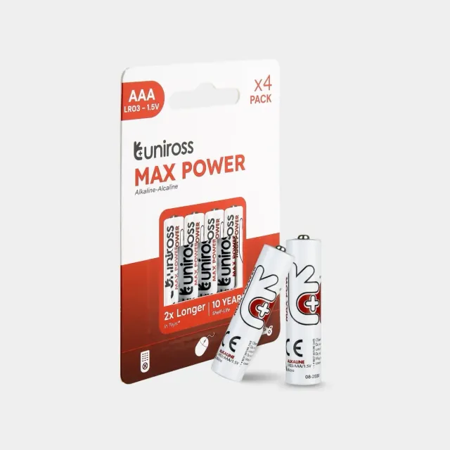 Uniross Max Power piles alcalines LR03 AAA pack de 4