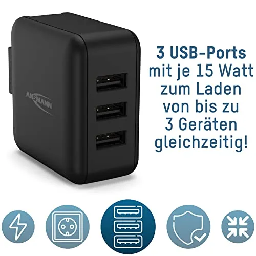 ANSMANN TC315 chargeur USB de voyage 15 W 3 ports prises interchangeables