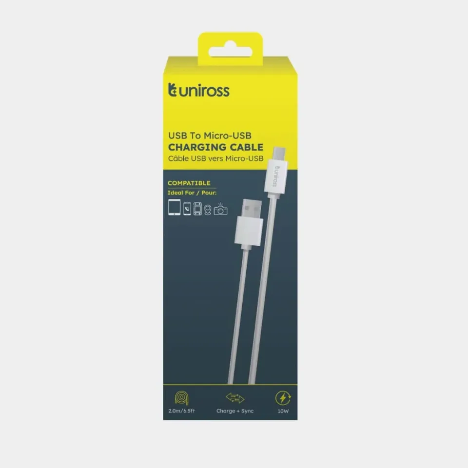 Uniross câble USB vers Micro-USB 2m charge 10W