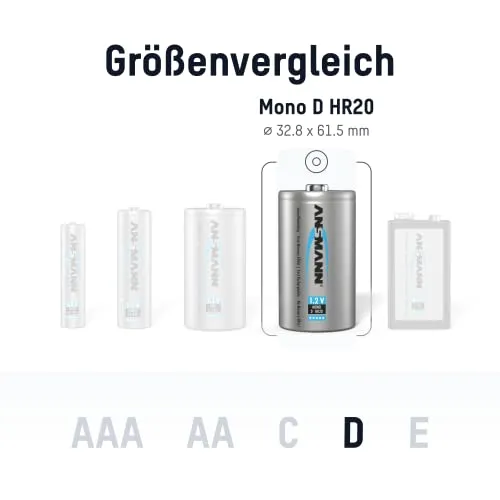 ANSMANN Type 10000 HR20 piles rechargeables D 1,2 V, lot de 4 NiMH