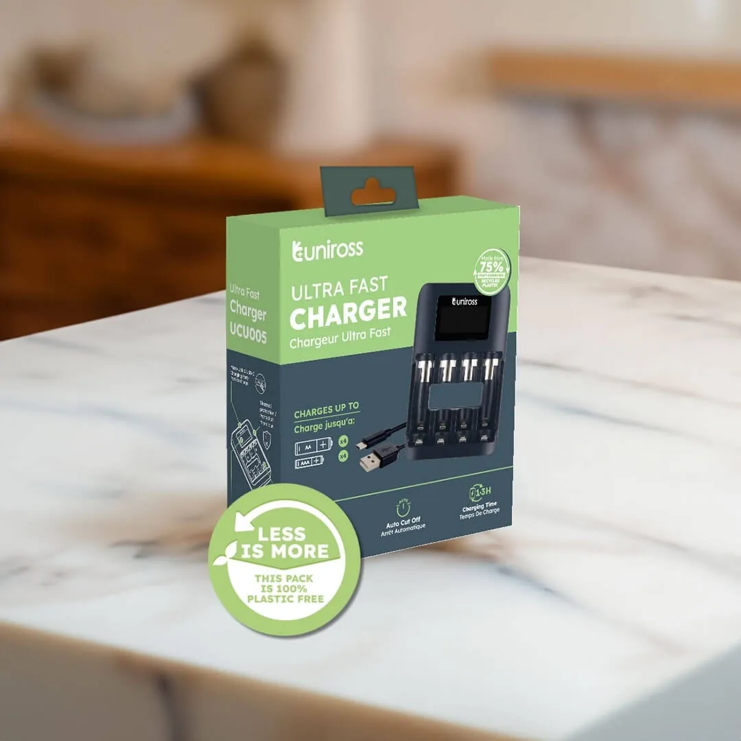 Uniross Ultra Fast chargeur piles AA AAA rapide USB-C