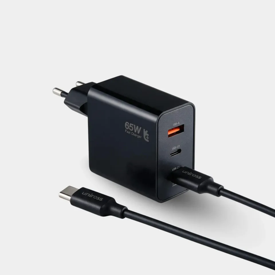 Uniross 65W chargeur mural GaN 3 ports + câble 2m