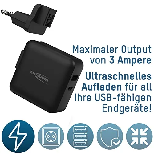 ANSMANN chargeur USB de voyage 30 W avec prises interchangeables