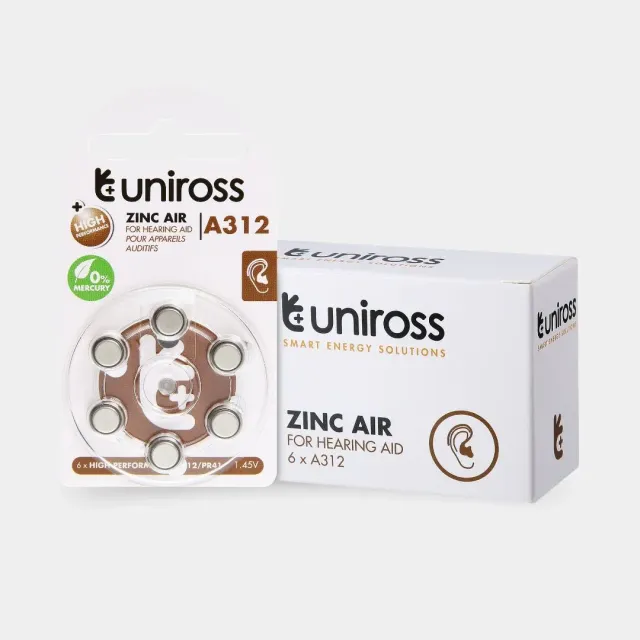 Uniross UZA6A312 pile auditive zinc-air paquet de 6