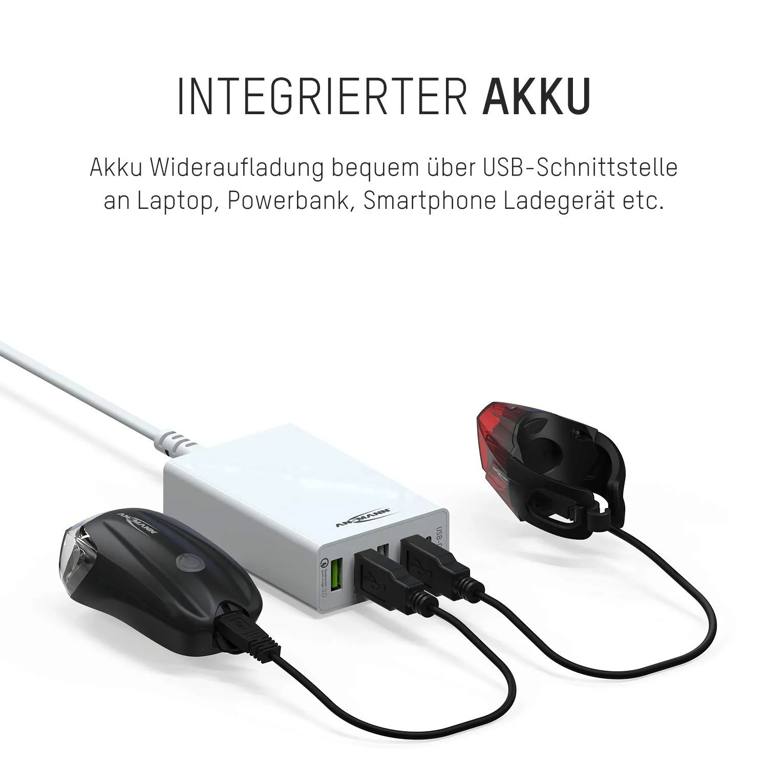 ANSMANN éclairage de vélo rechargeable lot de 2 IPX4