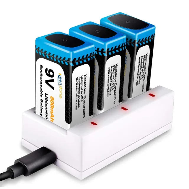 Keenstone piles 9 V rechargeables 800 mAh lot de 3 avec chargeur