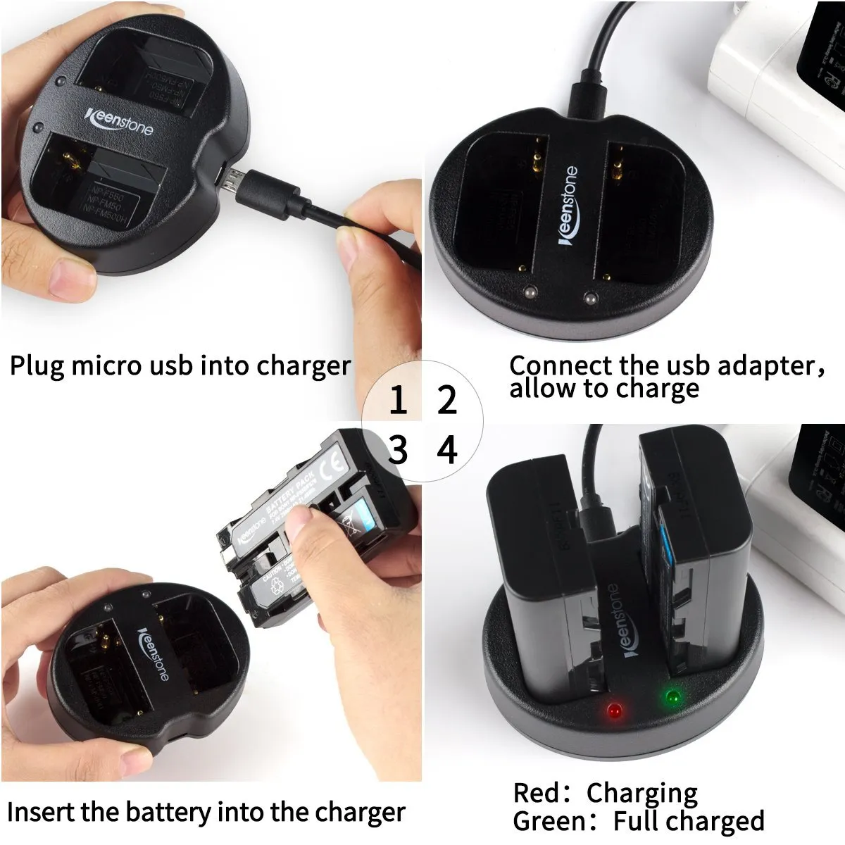 Keenstone NP-F550 batterie caméra 2600mAh lot 2 + chargeur