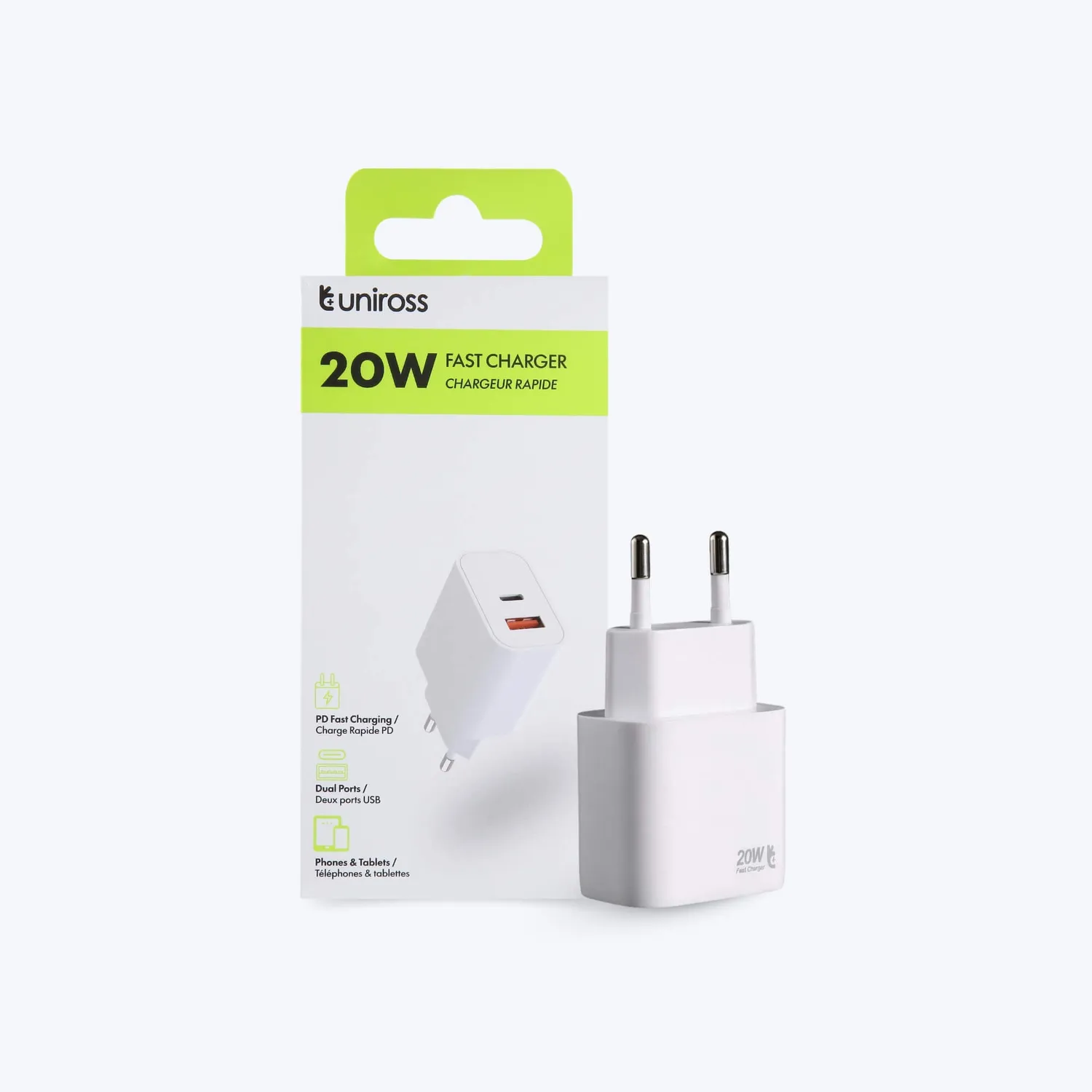 Uniross 20W Dual-Port chargeur mural USB-C PD USB-A