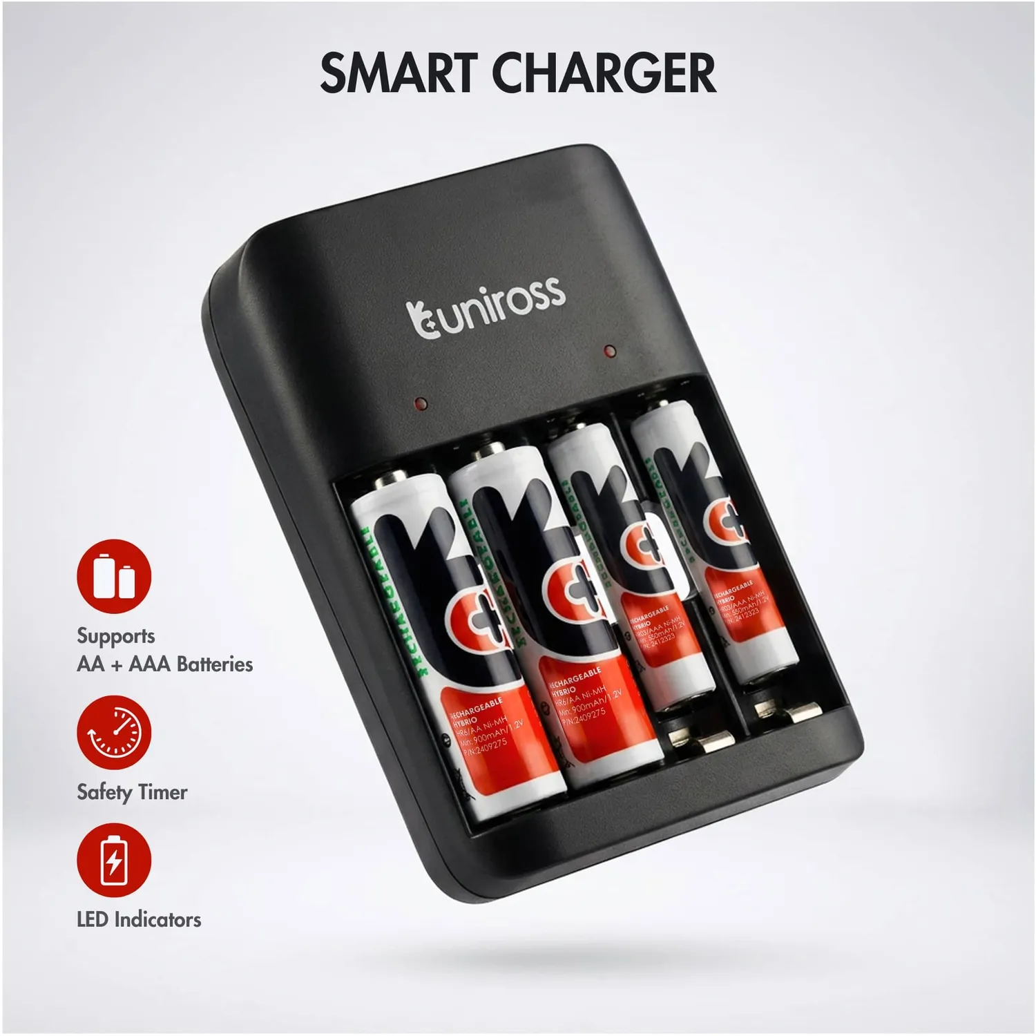 Uniross Value chargeur piles AA AAA + 4 piles USB-C