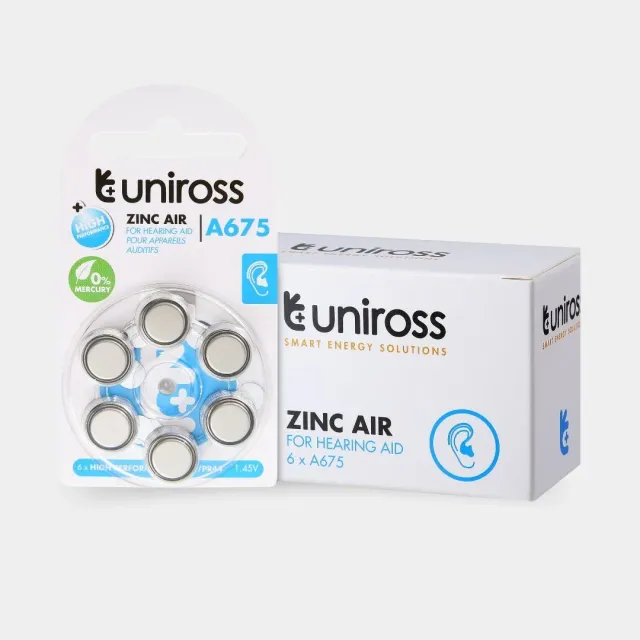 Uniross A675 pile auditive zinc-air blister de 6