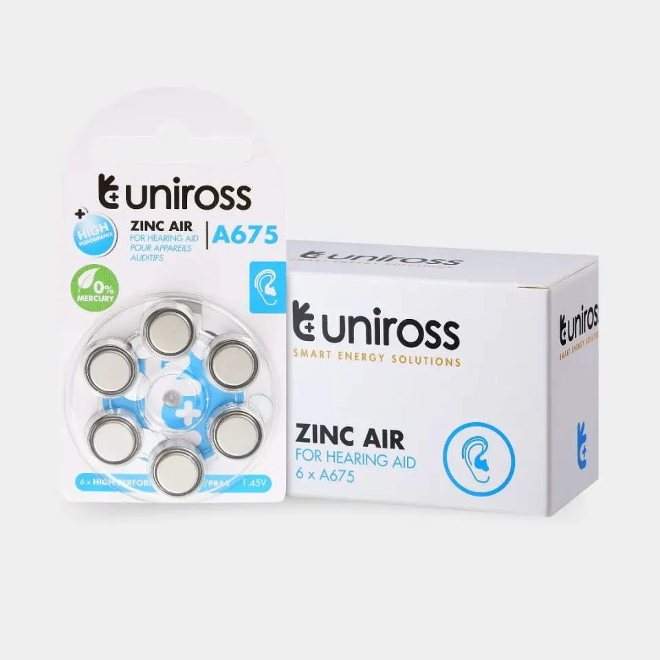 Uniross A675 pile auditive zinc-air blister de 6