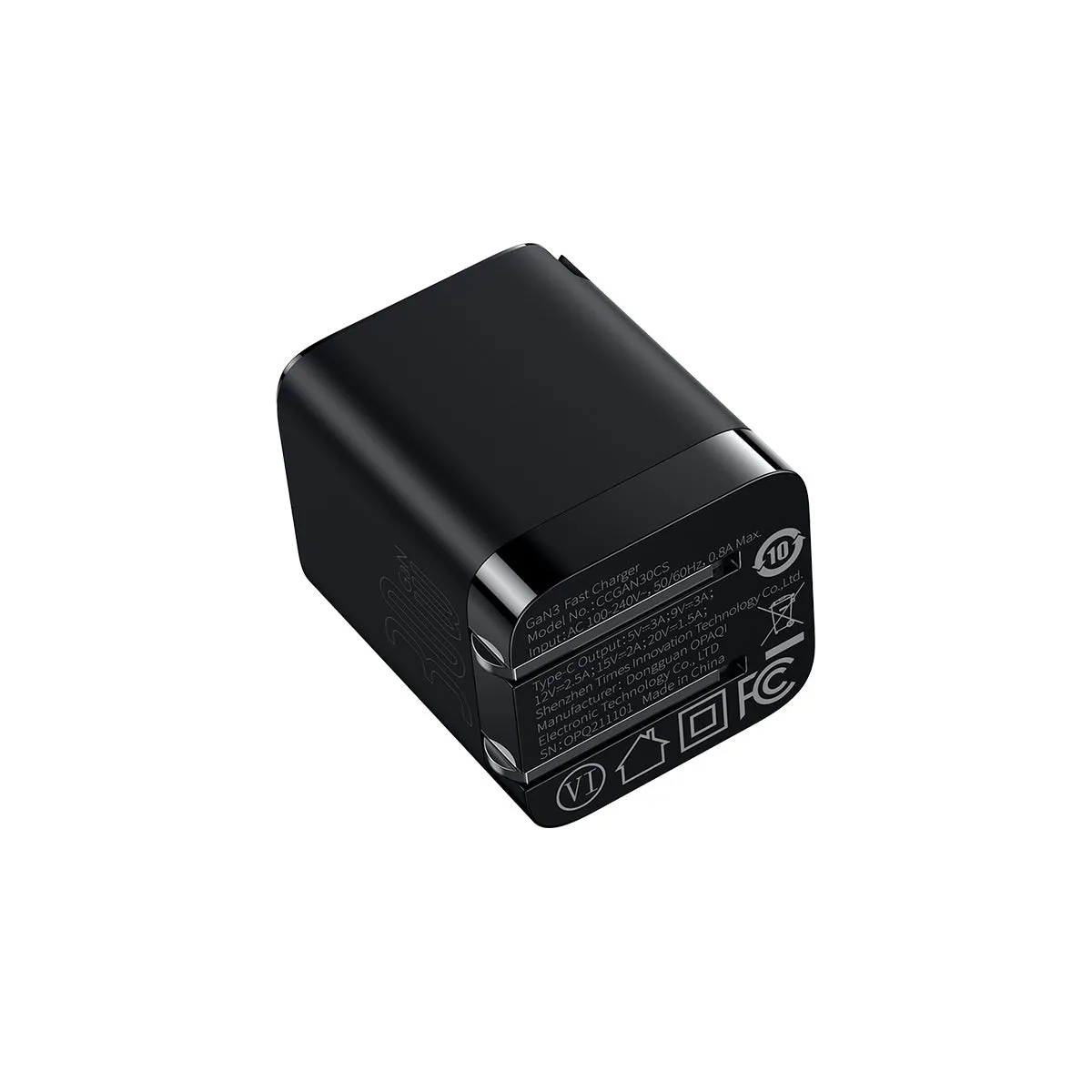 Baseus GaN3 chargeur USB-C 30 W noir pliable