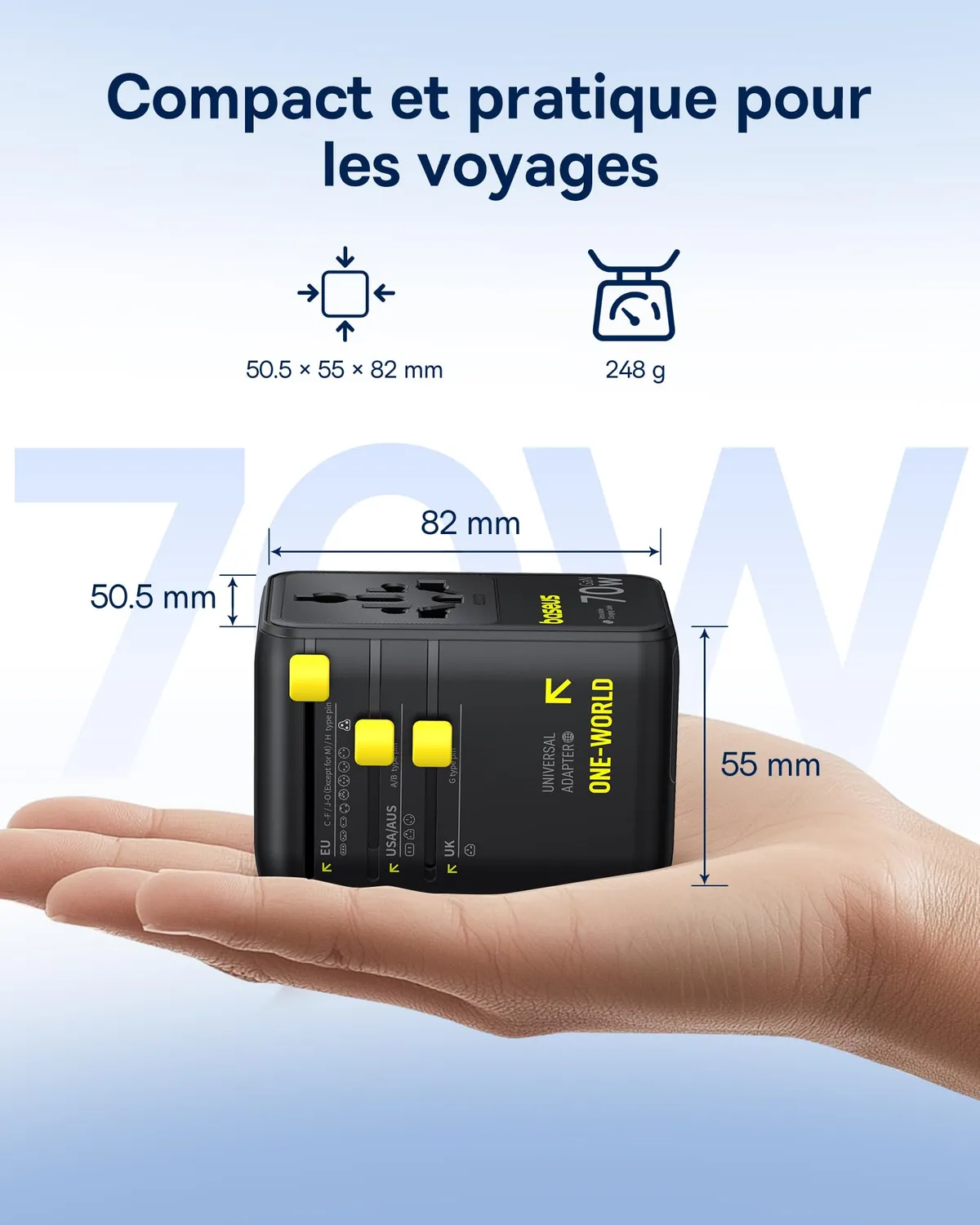 Baseus Enercore Adaptateur Voyage Universel 70W Rétractable