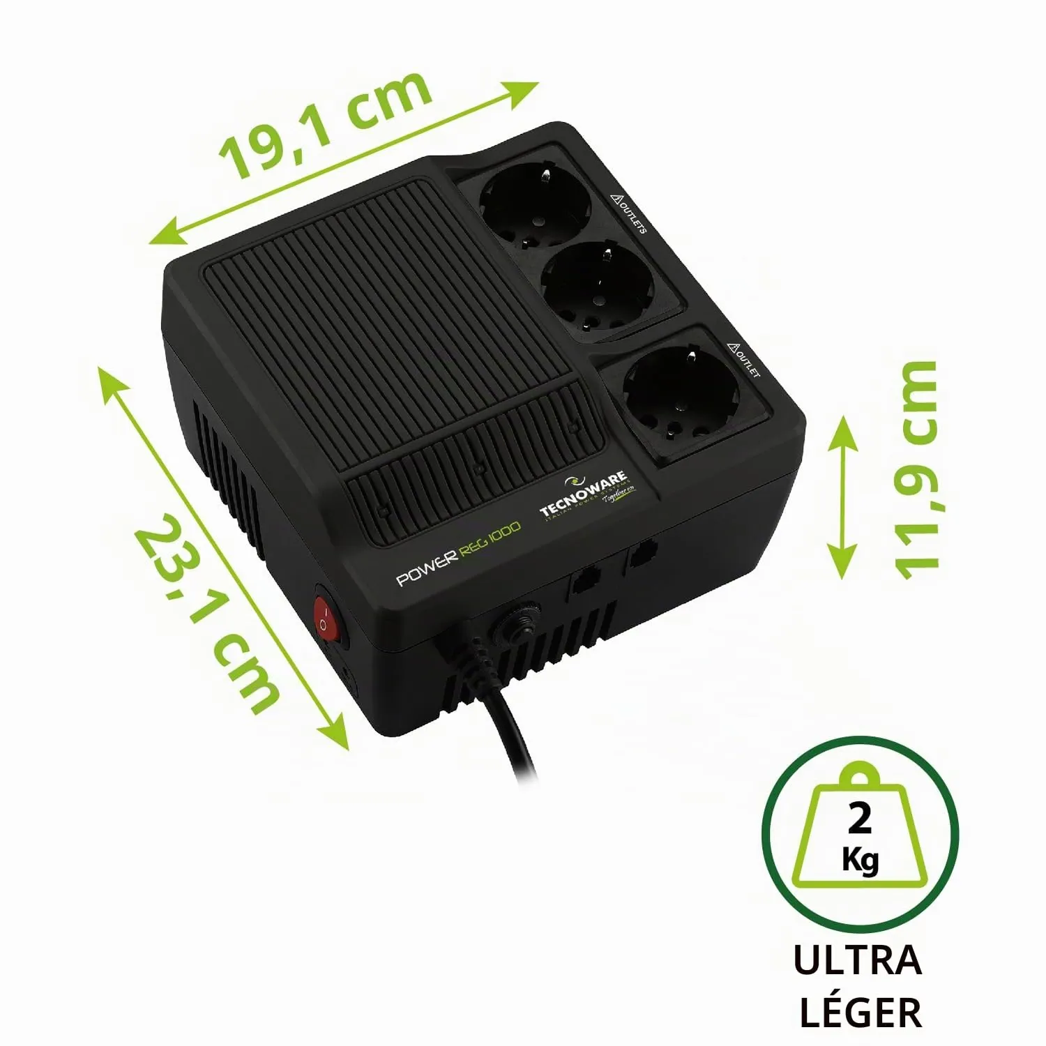 Tecnoware PowerReg 1000VA stabilisateur tension 3 prises