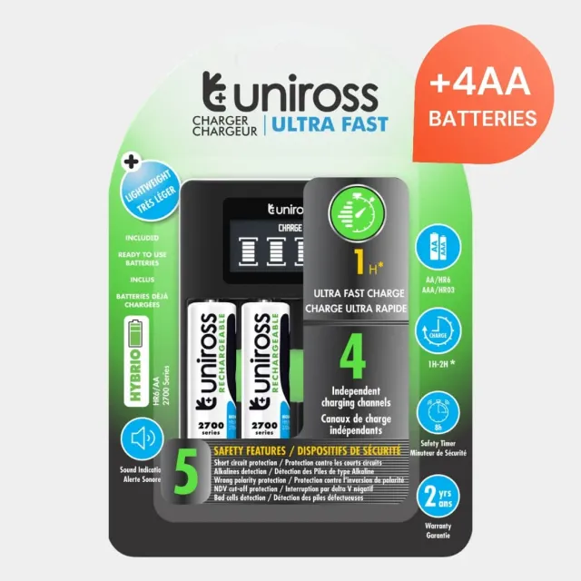 Uniross Ultra Fast chargeur piles AA AAA + 4 AA