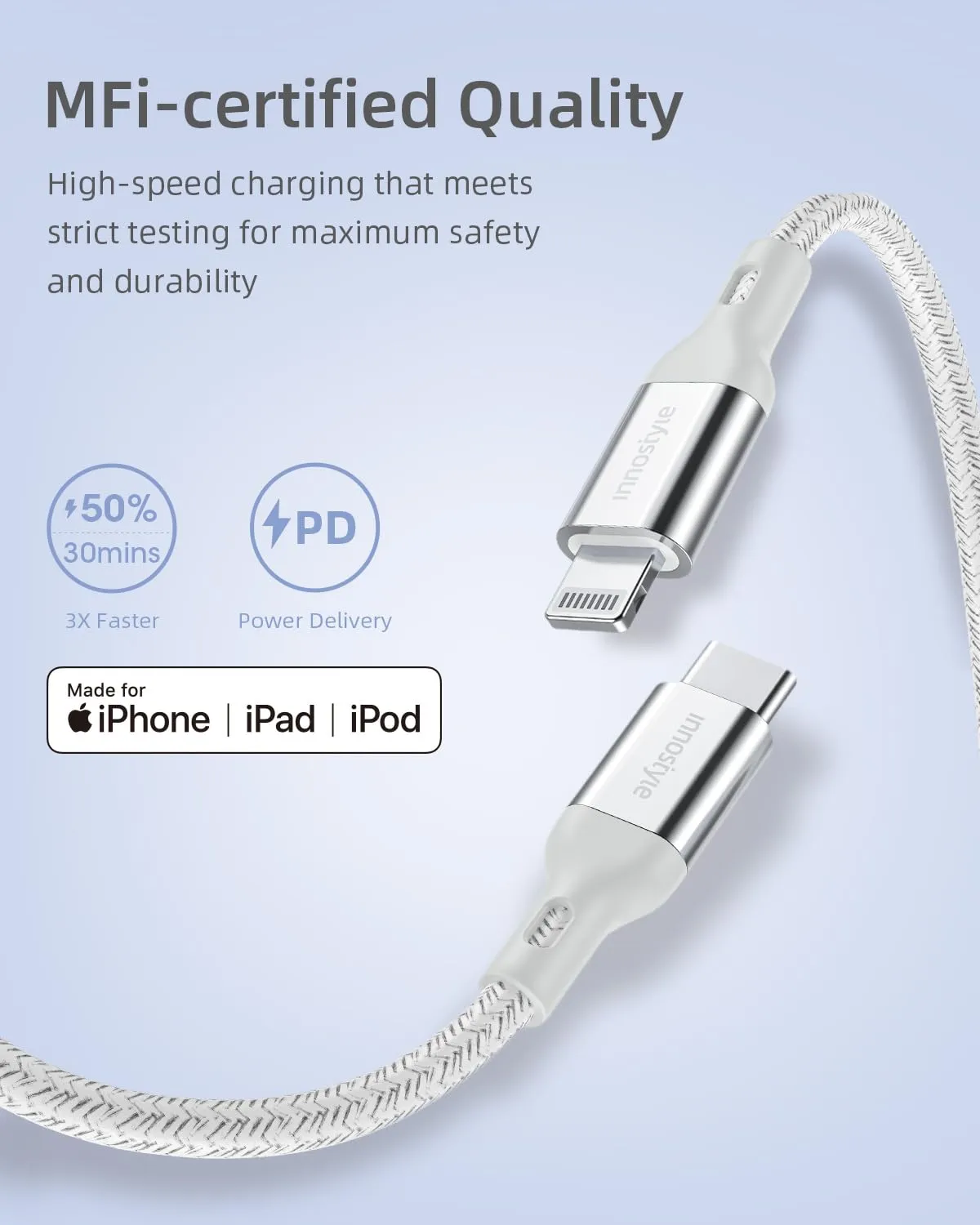 Innostyle PowerFlex ICL150ALSLV câble Lightning 1,5 m argent Kevlar