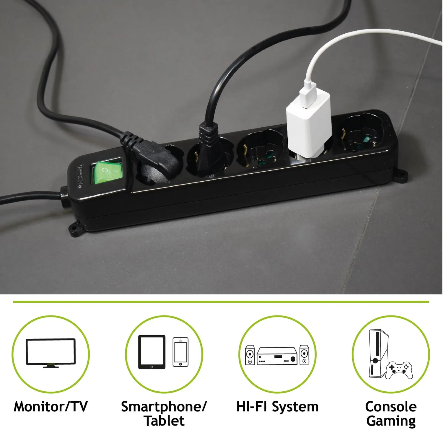 Tecnoware Power Systems multiprise 5 prises Schuko Italie, interrupteur