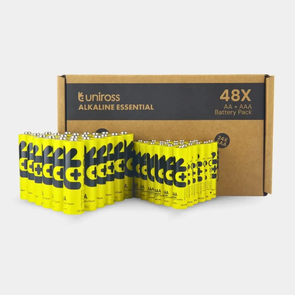 Uniross Essential piles alcalines AA AAA boîte 48 longue conservation
