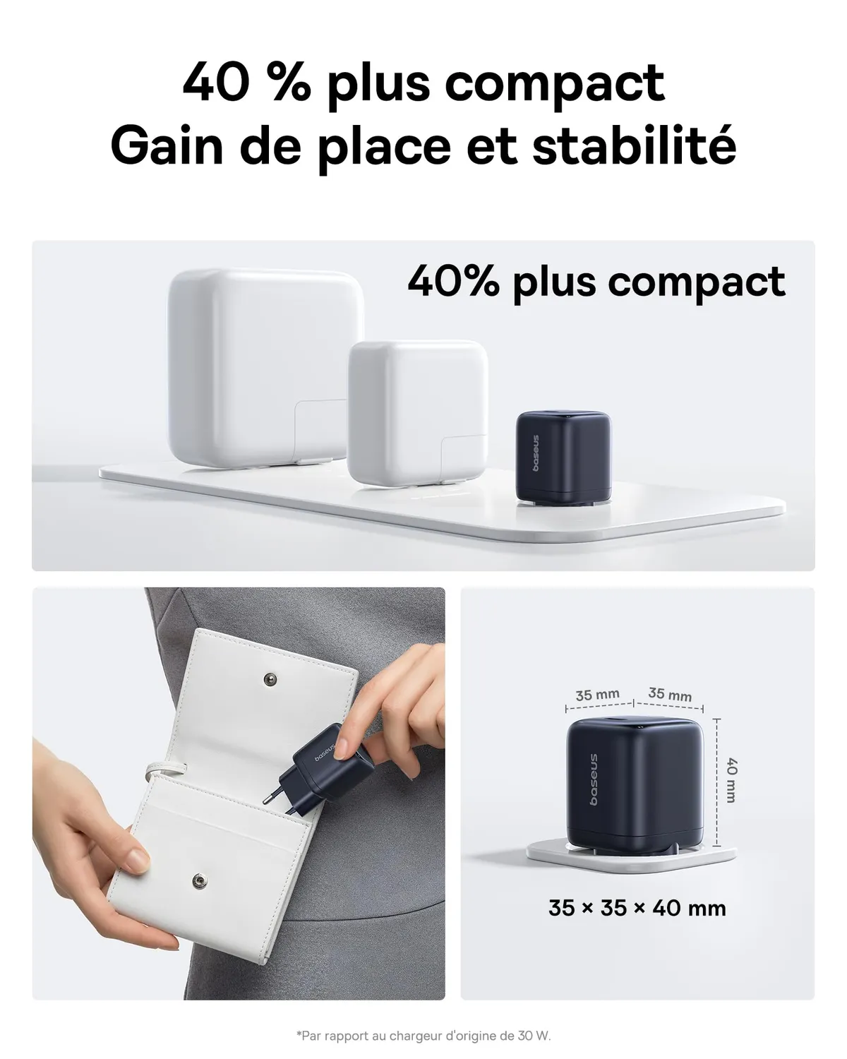 Baseus chargeur USB-C GaN 45 W avec câble 1 m 1 pièce compact