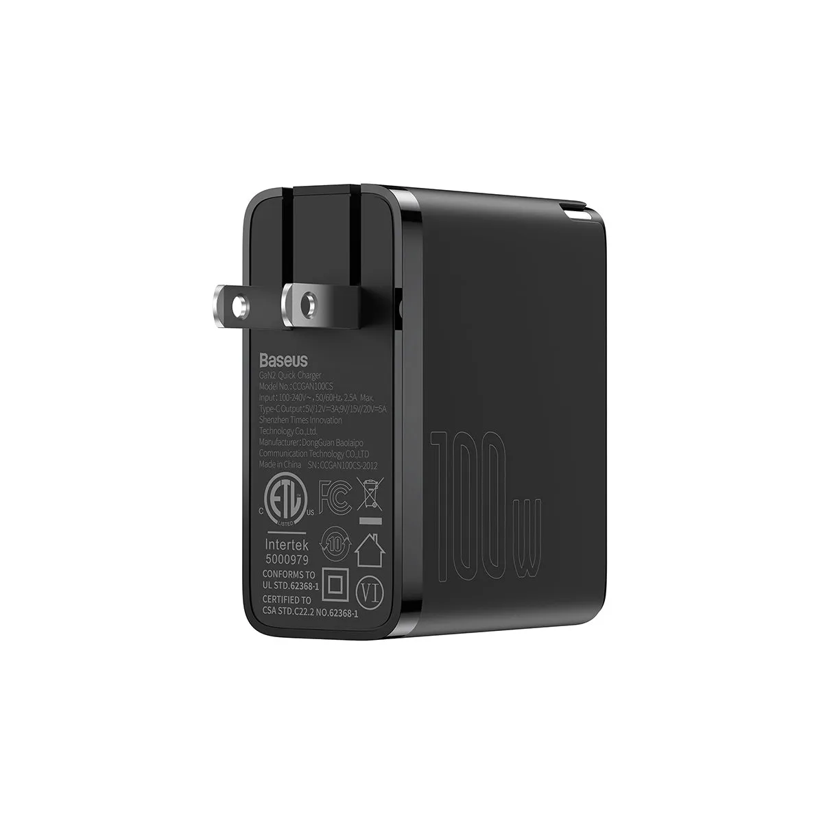 Baseus GaN2 USB-C Fast Charger chargeur USB-C 100 W noir