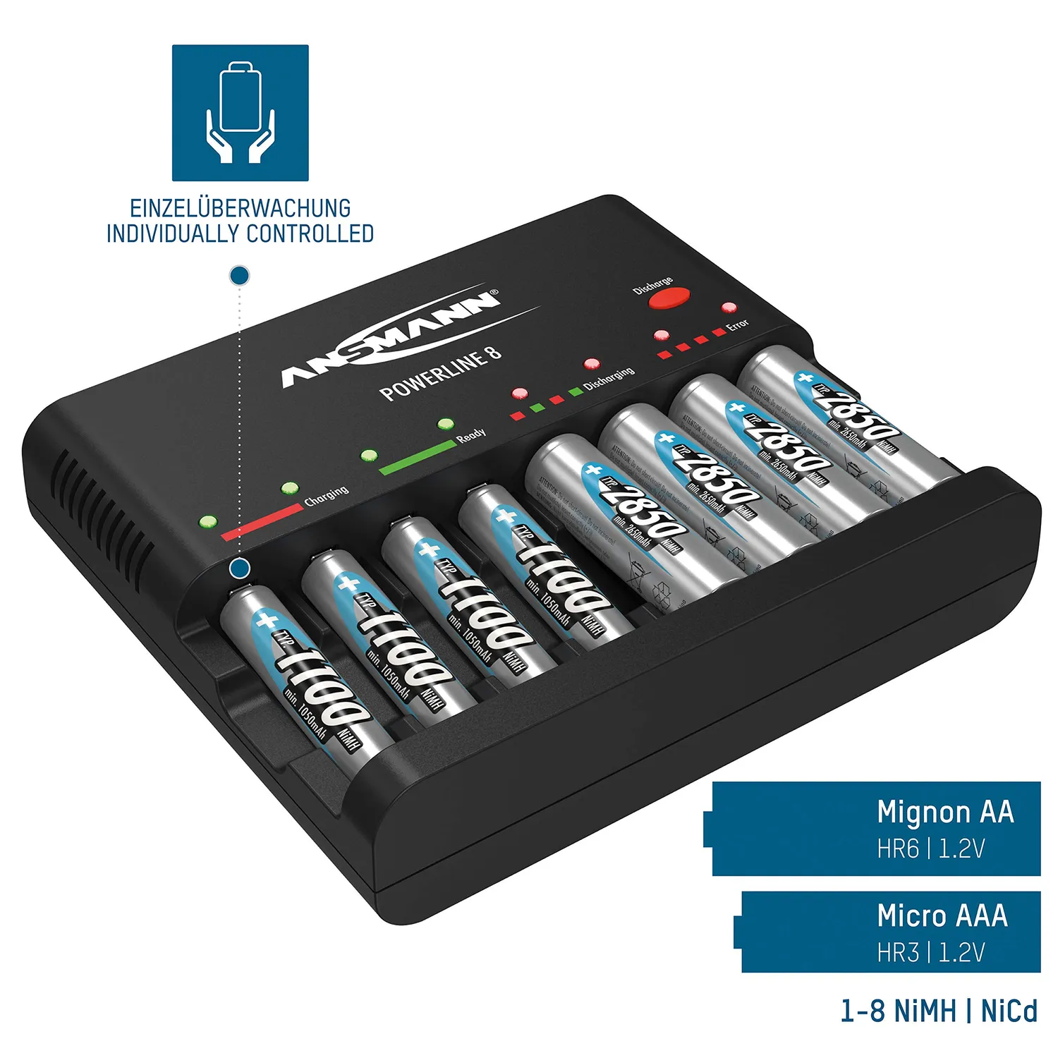 ANSMANN Powerline 8 chargeur de piles AA/AAA 8 compartiments intelligent