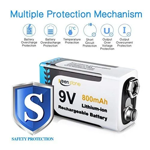 Keenstone batterie 9 V rechargeable PP3 800 mAh lot de 6 avec chargeur