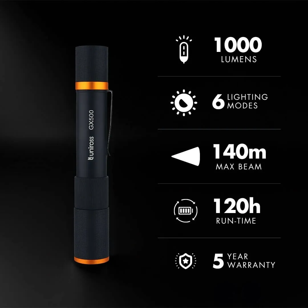 Uniross GX500 lampe torche rechargeable 1000 lm USB-C