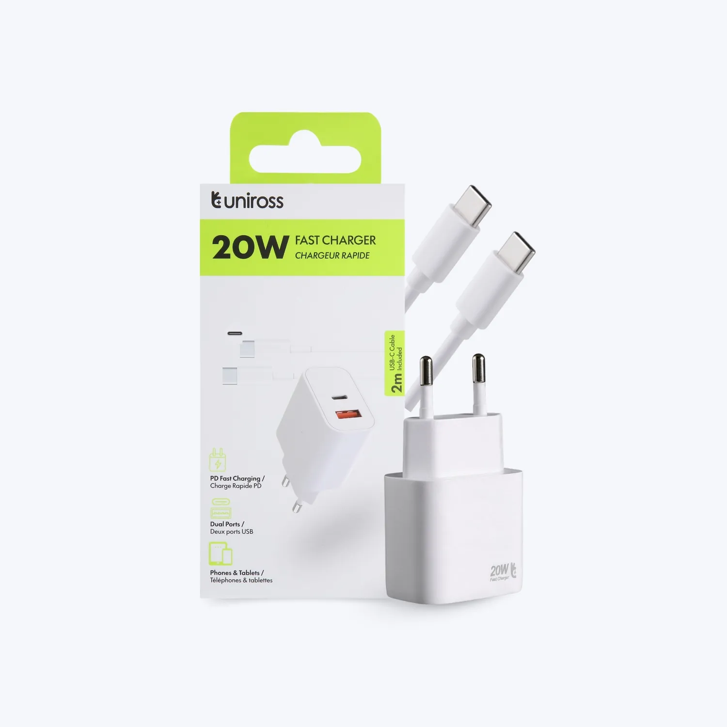Uniross 20W chargeur mural rapide double port + câble