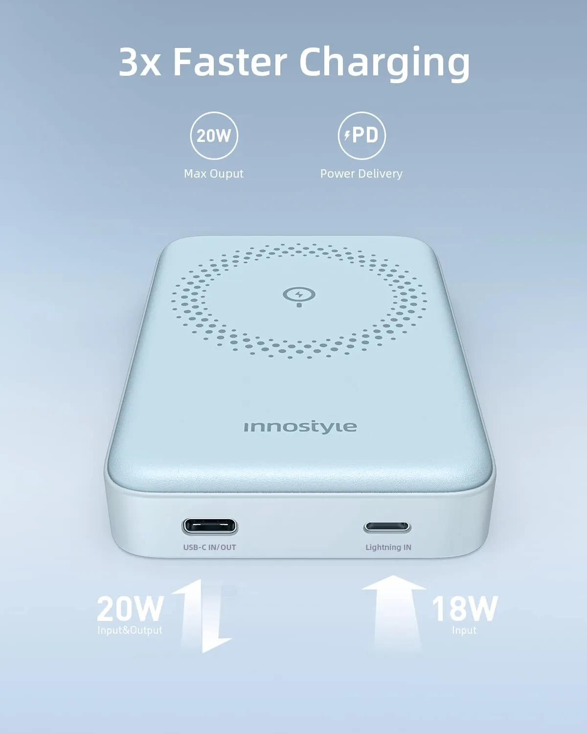 Innostyle PowerMag Slim batterie externe MagSafe 10 000 mAh bleue