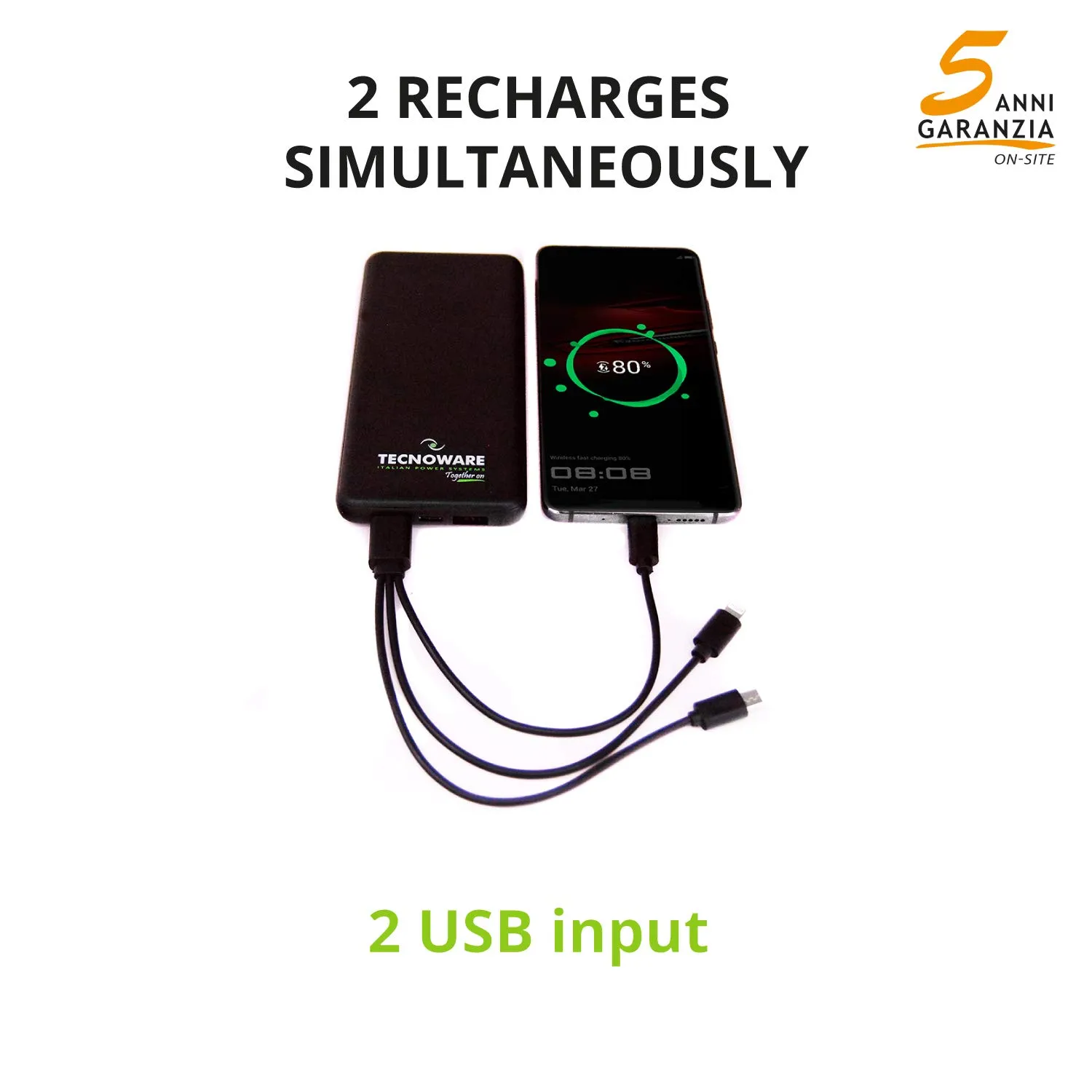 Tecnoware 10 000 mAh batterie externe 2 USB avec indicateur