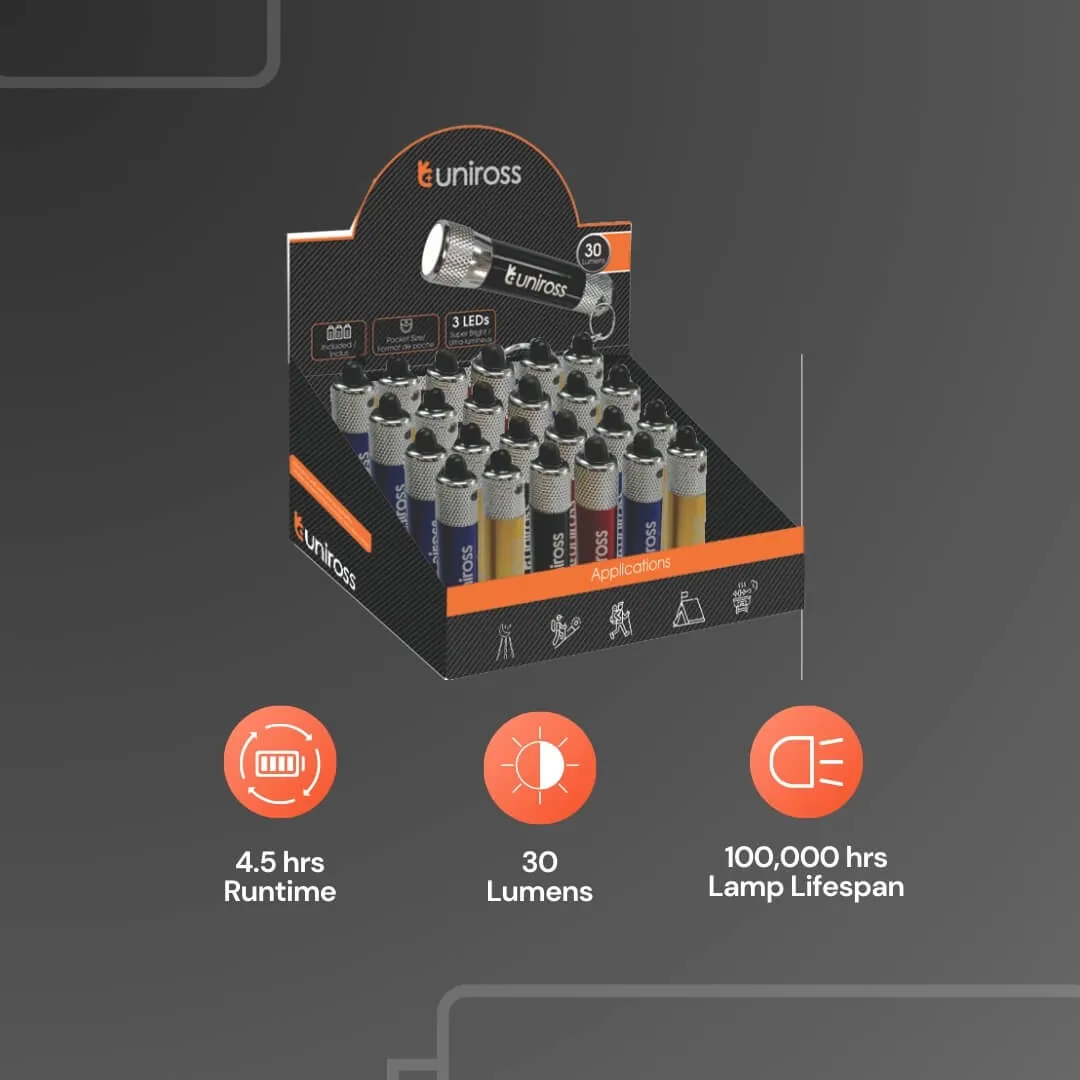 Uniross Mini lampe torche porte-clés 30 lumens alu