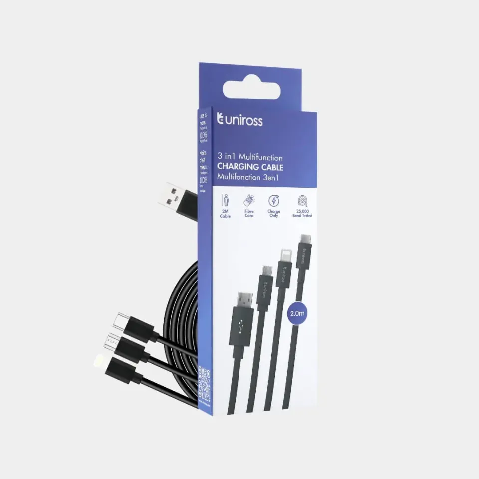 Uniross 3-en-1 câble chargeur 2m multi-connecteurs