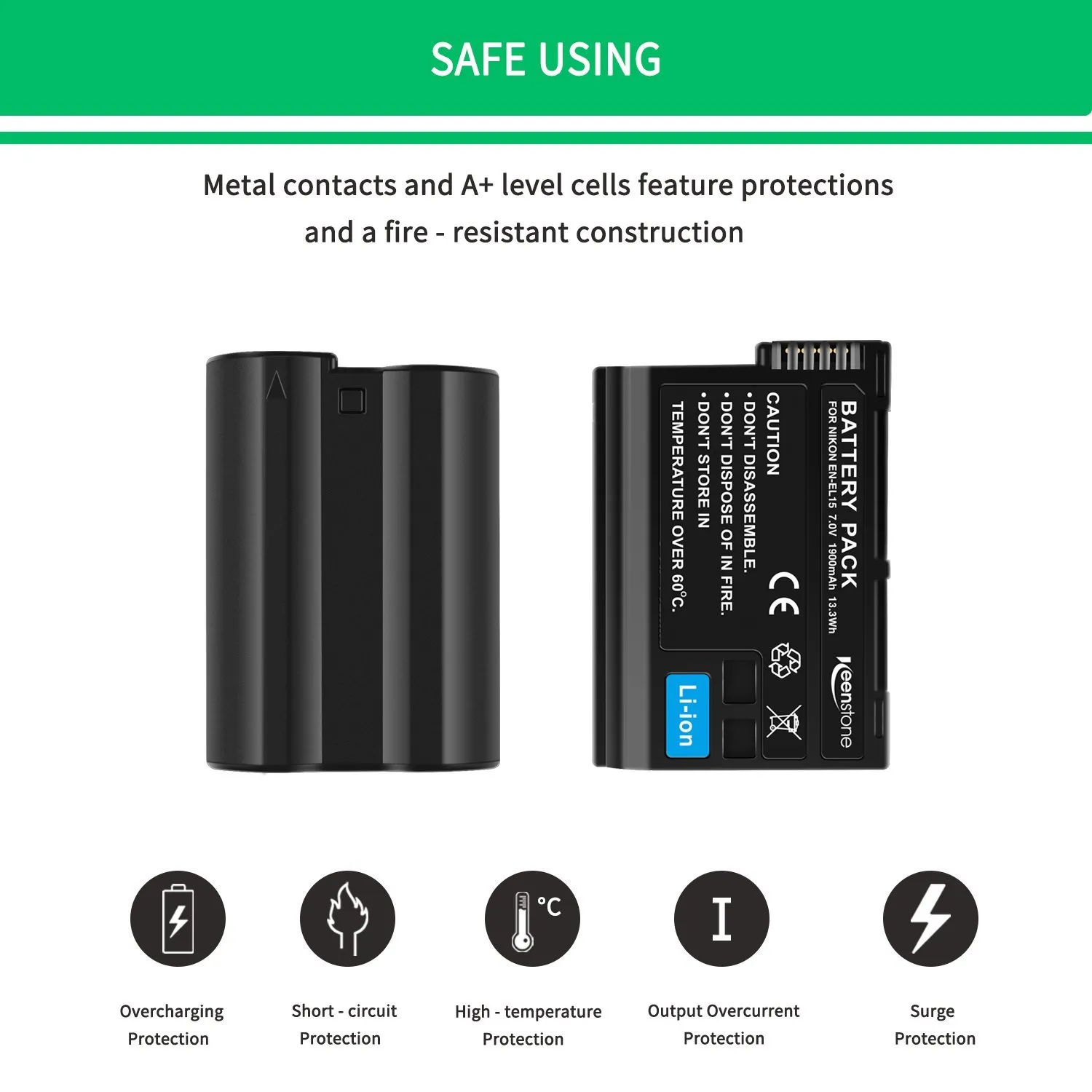 Keenstone EN-EL15A batterie appareil photo 1900 mAh avec chargeur USB double