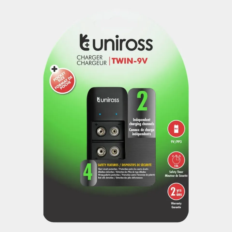 Uniross Dual 9V chargeur piles 9V double USB-C