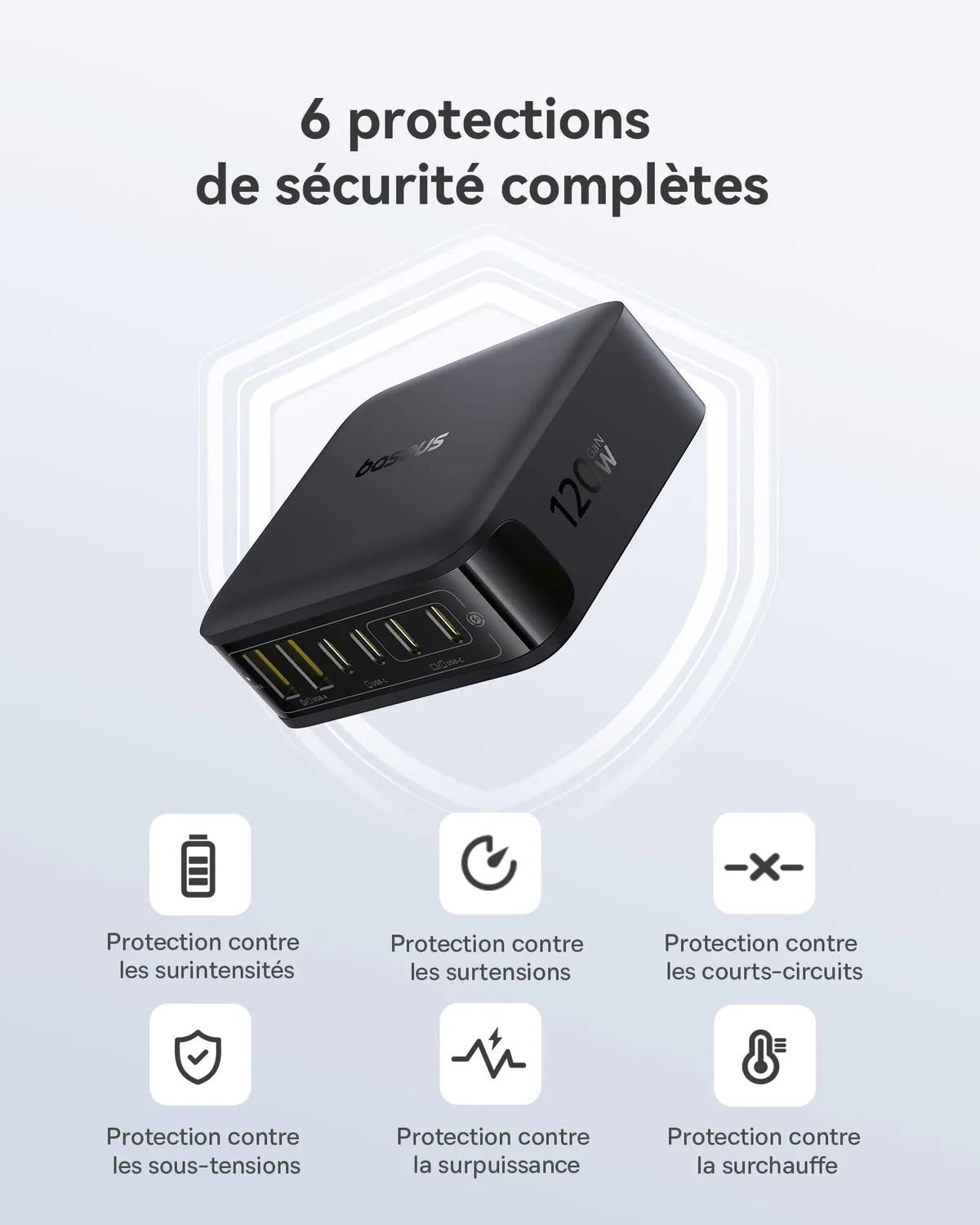 Baseus Enerfill Compact chargeur USB 120 W 6 ports noir