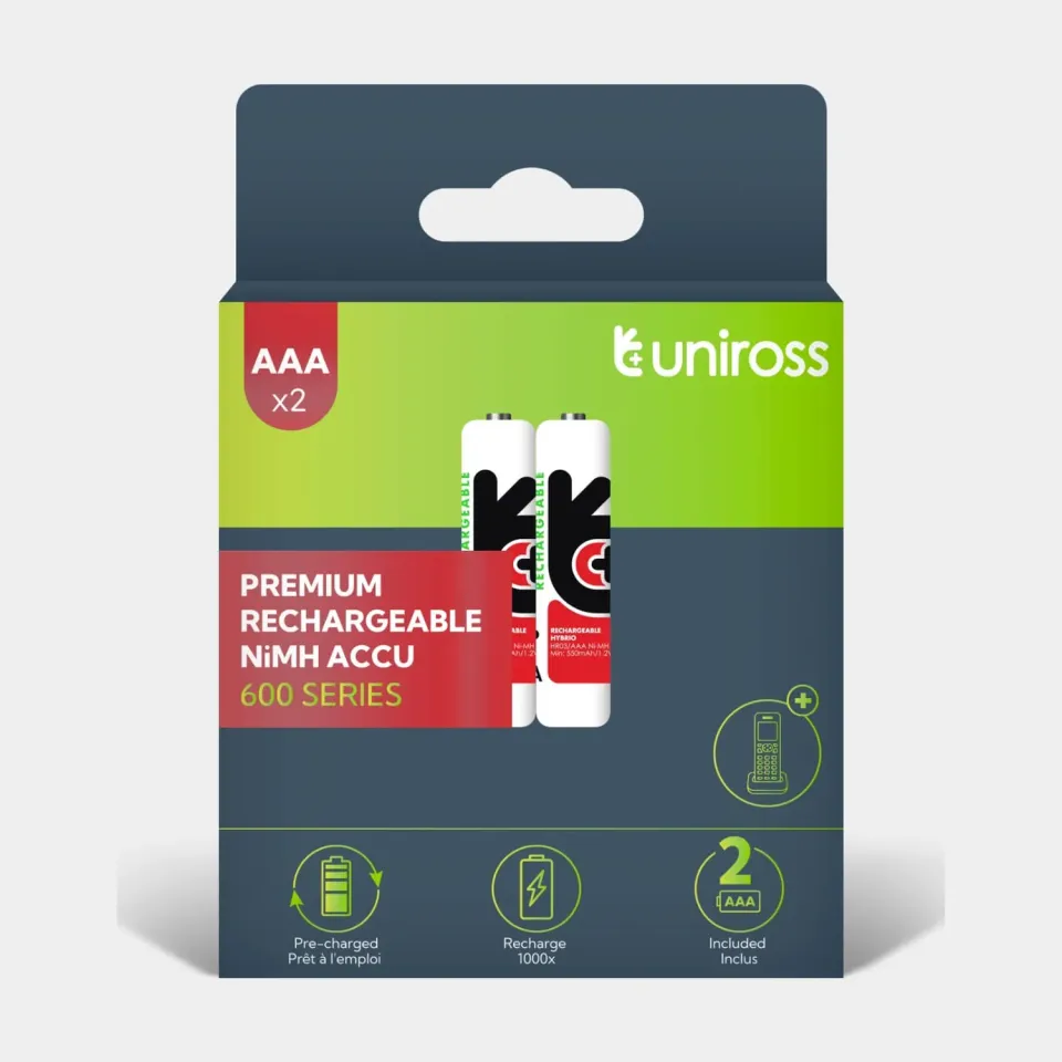 Uniross AAA pile rechargeable Ni-MH 600mAh lot de 2
