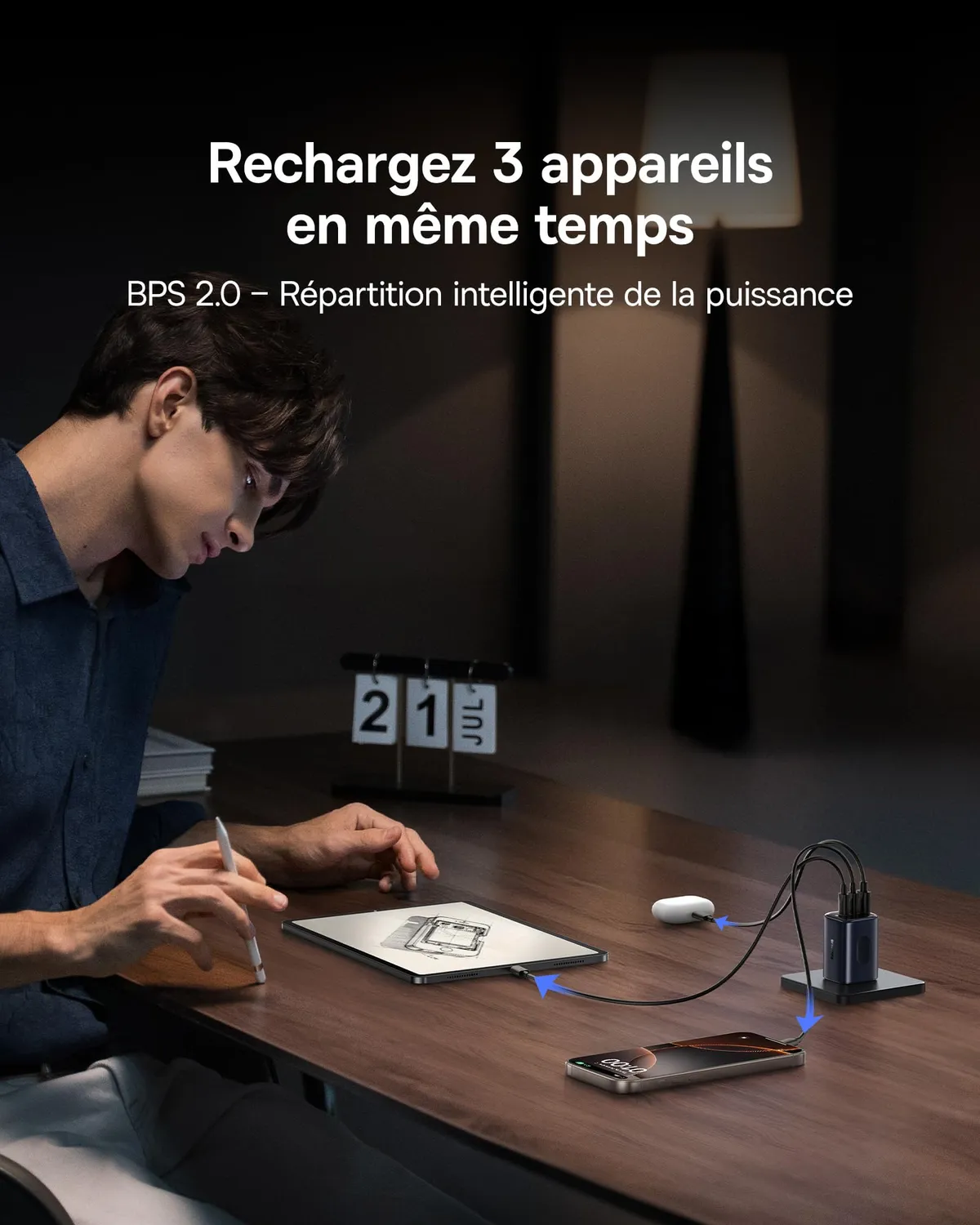 Baseus Picogo Chargeur USB-C 67 W 3 ports GaN compact
