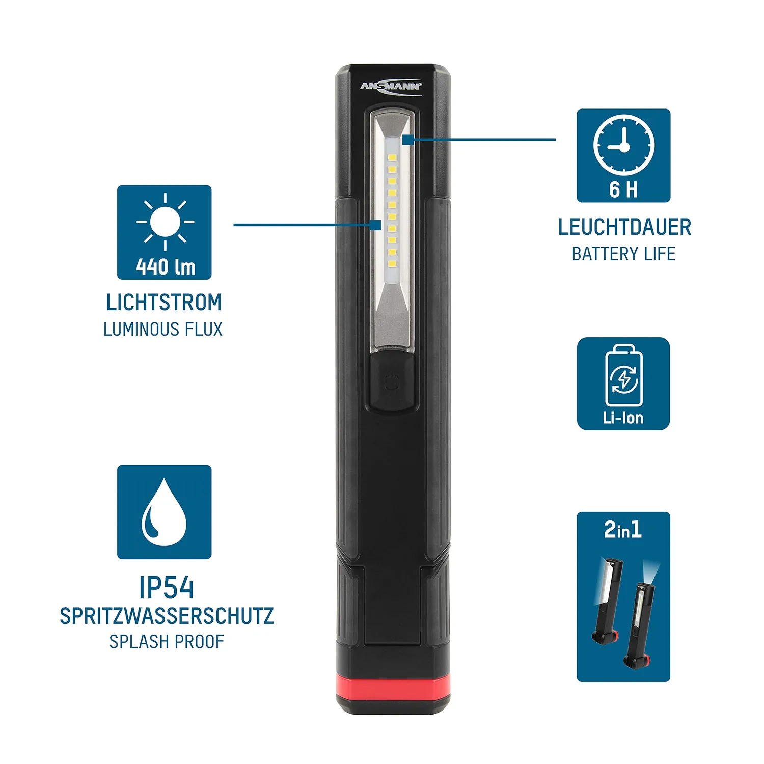 ANSMANN WL400R lampe d’inspection LED rechargeable 440 lm articulée