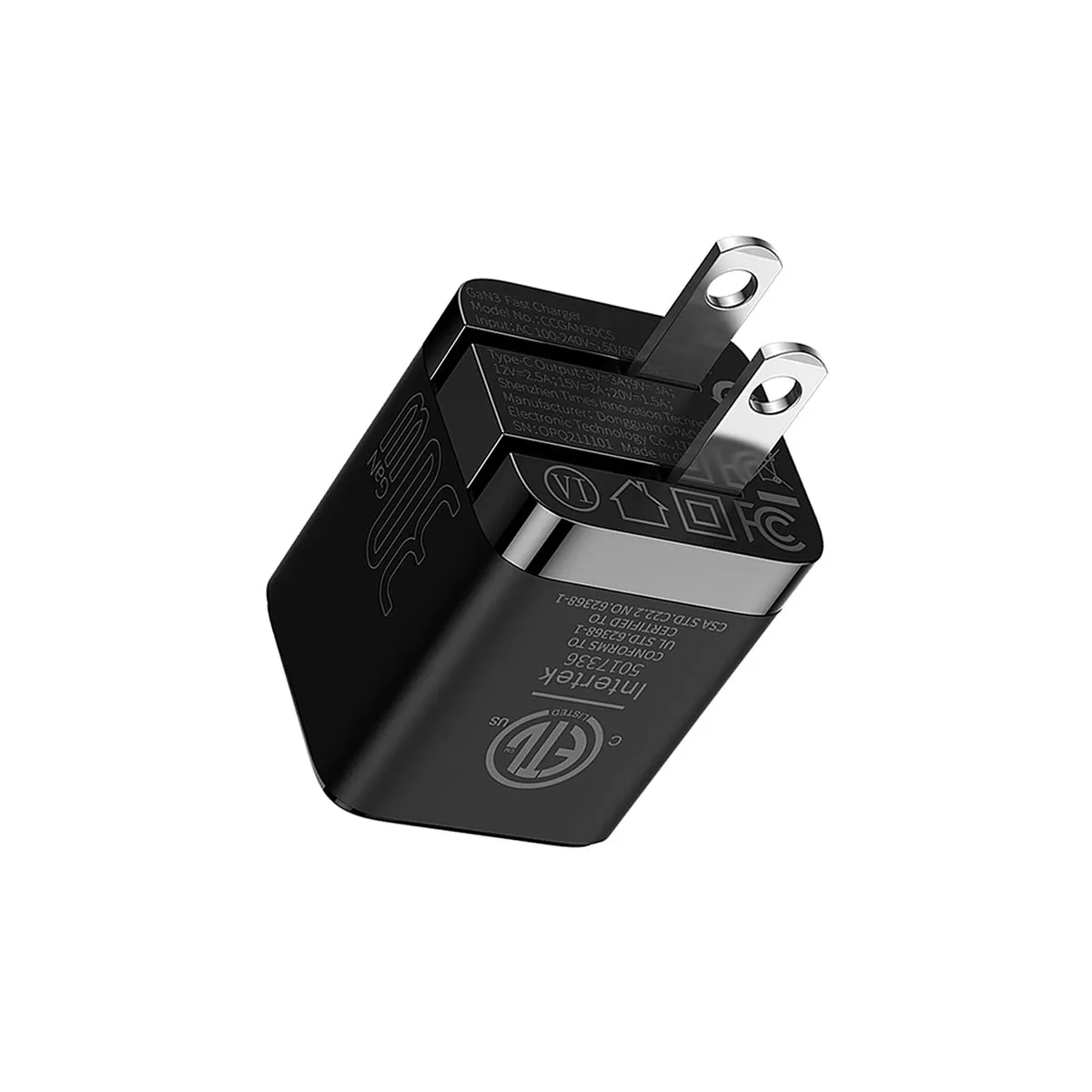 Baseus GaN3 chargeur USB-C 30 W noir pliable