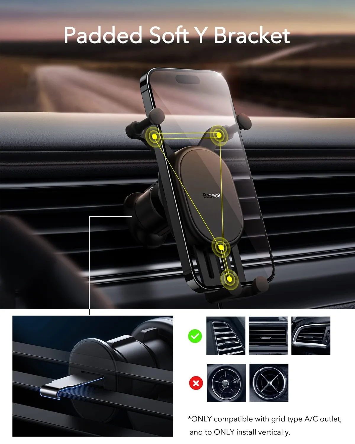 Baseus Stable Gravitational Wireless Charging Car Mount Pro 15W support voiture noir