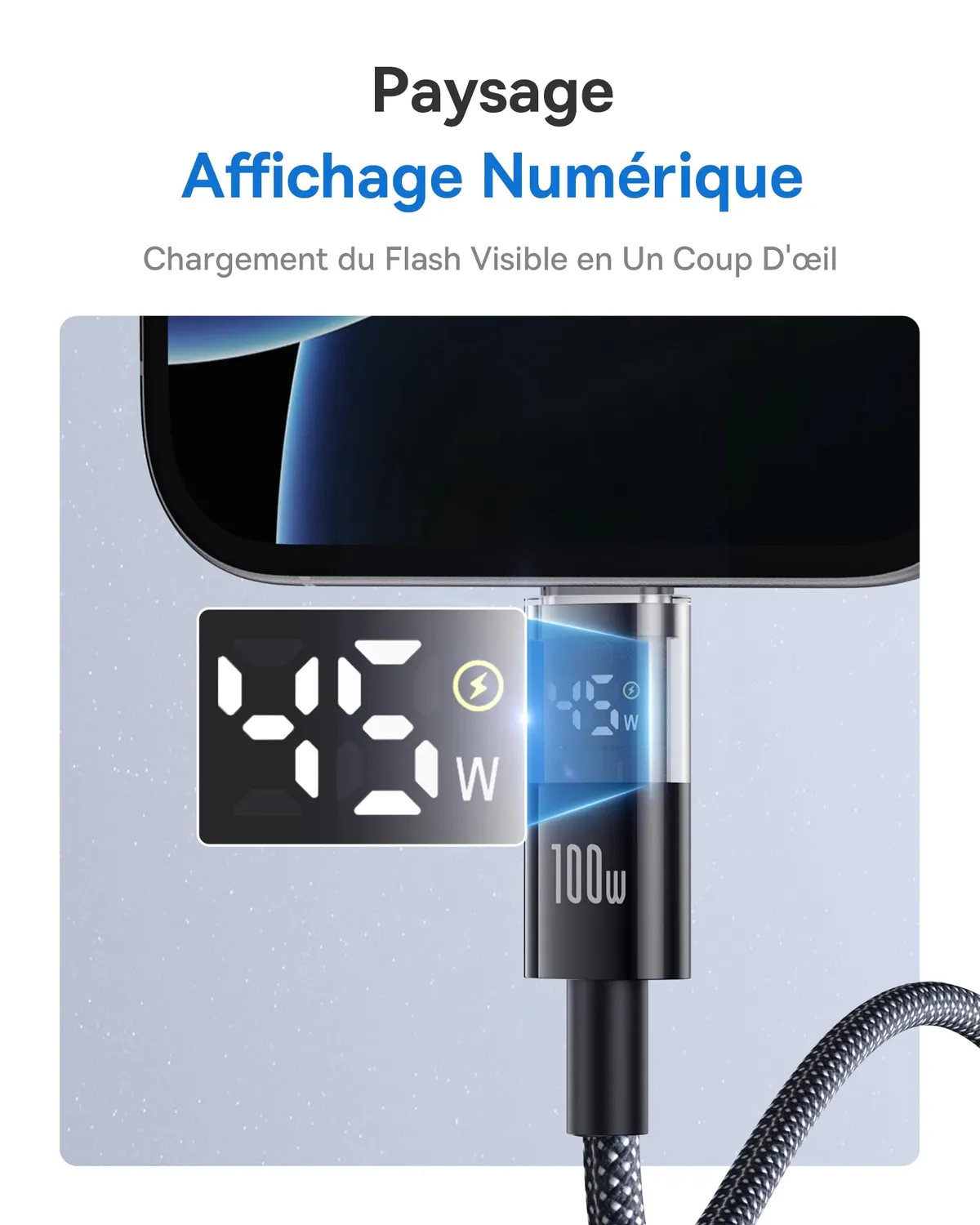 Baseus câble USB-C vers USB-C 100 W 1 m avec affichage numérique
